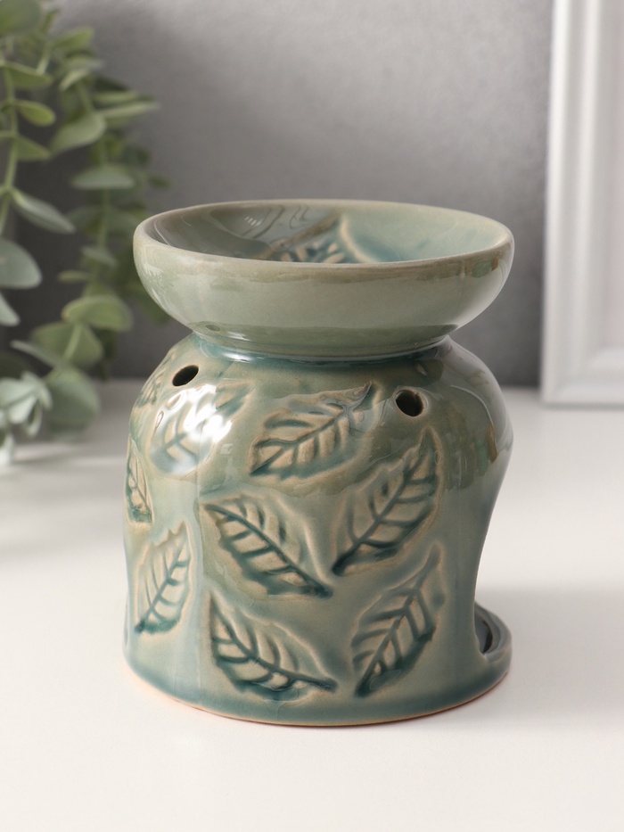 Аромалампа для эфирных масел «Листья», керамика, морская лагуна, 9.5×9.5×10.8 см