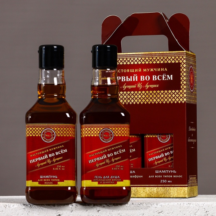 Подарочный набор ЧИСТОЕ СЧАСТЬЕ «Первому во всём»: гель для душа и шампунь для волос виски, 2×250 мл