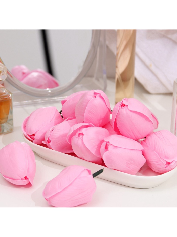 Мыльные цветы, тюльпаны, розовые, набор 50 шт., в коробке