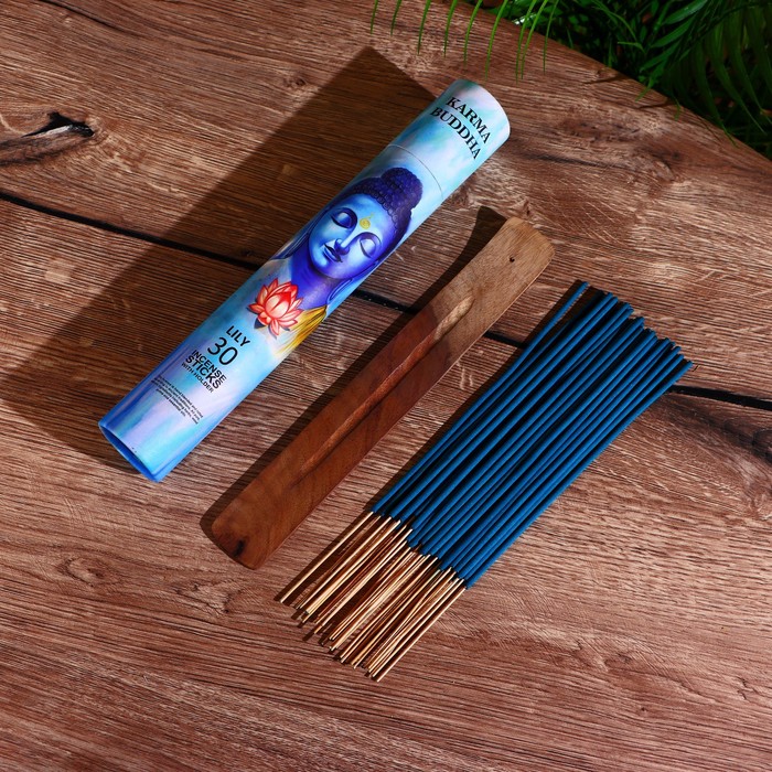 Благовония KARMA BUDDHA, аромапалочки, лилия, набор 30 шт., с подставкой