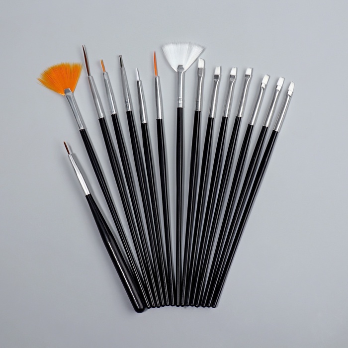 Набор кистей для наращивания и дизайна ногтей, 15 шт., чёрный