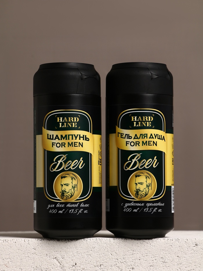 Подарочный набор Gold Beer, гель для душа и шампунь для волос, 2×400 мл, HARD LINE