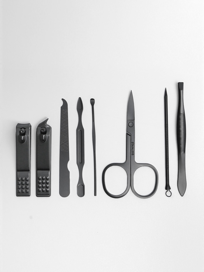 Набор маникюрный Black, 8 предметов, в футляре, чёрный