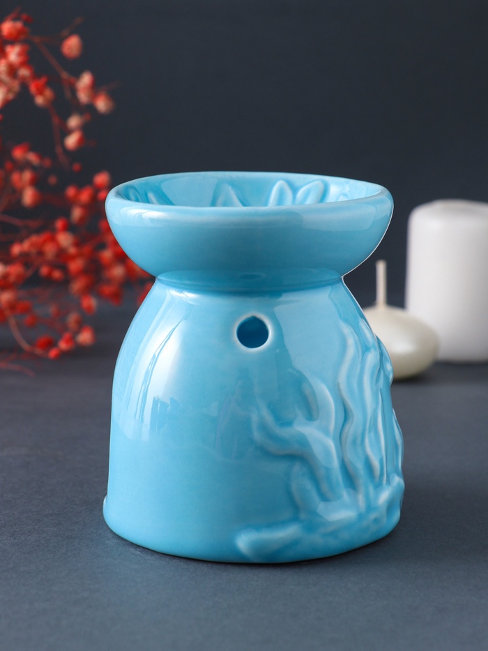 Аромалампа для эфирных масел «Подводный мир», керамика, голубая, 7.2×7.2×8.9 см