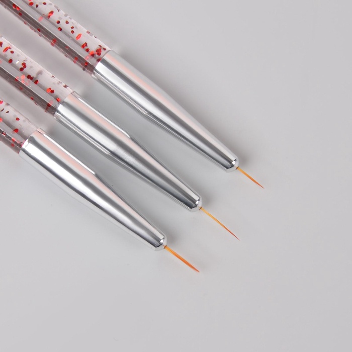 Набор кистей для дизайна ногтей, 3 шт., 13.5 см, прозрачный, красный