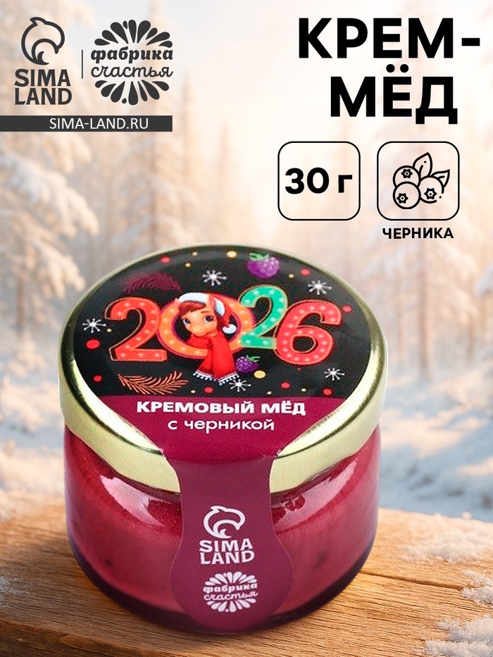 Мёд кремовый «Новый год 2026», с черникой, 30 г