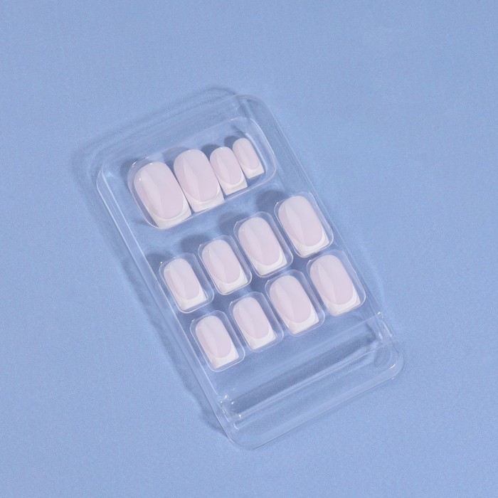 Накладные ногти Classic French, 24 шт., с клеевыми пластинами, форма мягкий квадрат, нежно-розовые