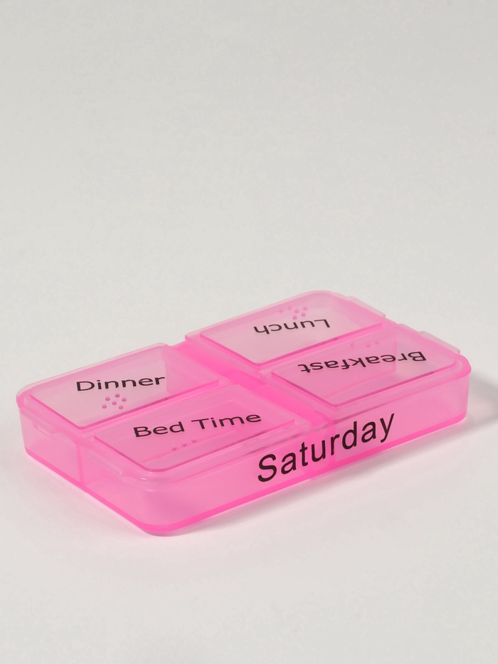 Таблетница-органайзер «Неделька», английские буквы, утро/день/вечер/ночь, 10×7.5×4 см, 7 контейнеров по 4 секции, разноцветный