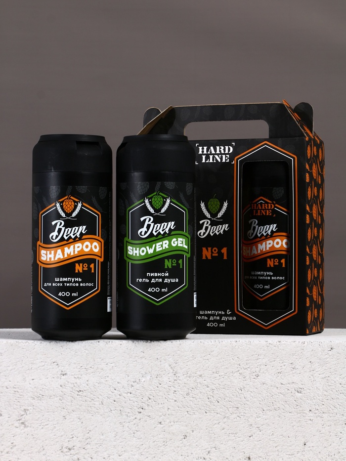 Подарочный набор косметики Beer, гель для душа и шампунь для волос HARD LINE, 2×400