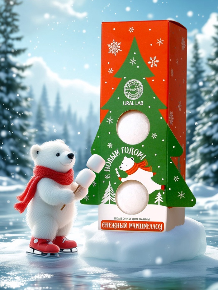 Бомбочки для ванны «С Новым годом», 3×120 г, аромат маршмеллоу, URAL LAB