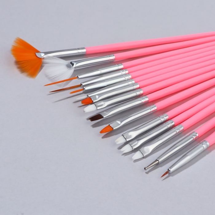 Набор кистей для наращивания и дизайна ногтей, 15 шт., розовый