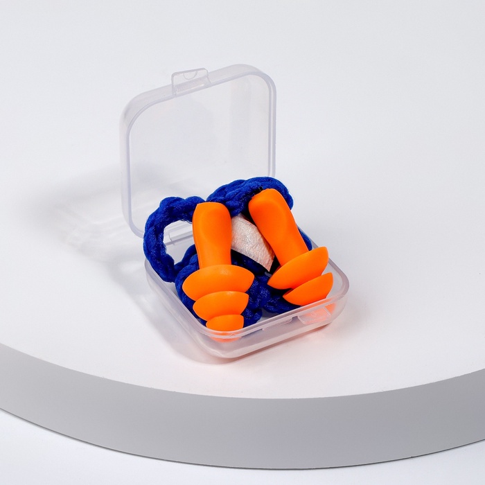 Беруши на шнурке, 3×1.7 см, в футляре, фасовка 10 пар, силиконовые, оранжевые