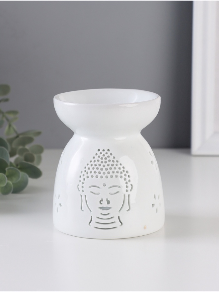 Аромалампа для эфирных масел «Голова Будды», керамика, белый, 8×8×9.3 см