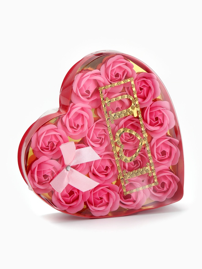 Подарочный набор из мыльных розовых роз с надписью, в коробке, 18 шт.