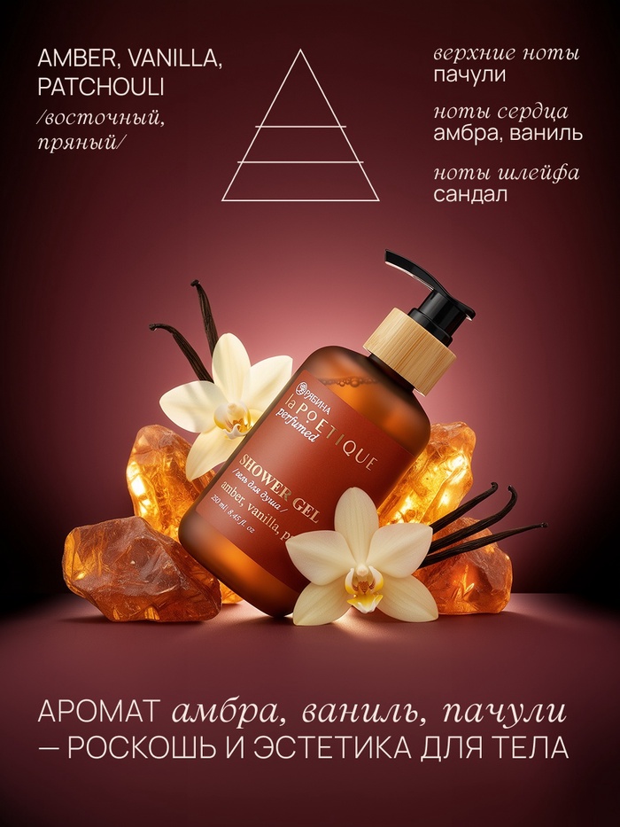 Подарочный набор гель для душа и лосьон, 2 шт. × 250 мл, с ароматом амбры, ванили и пачули, laPOETIQUE