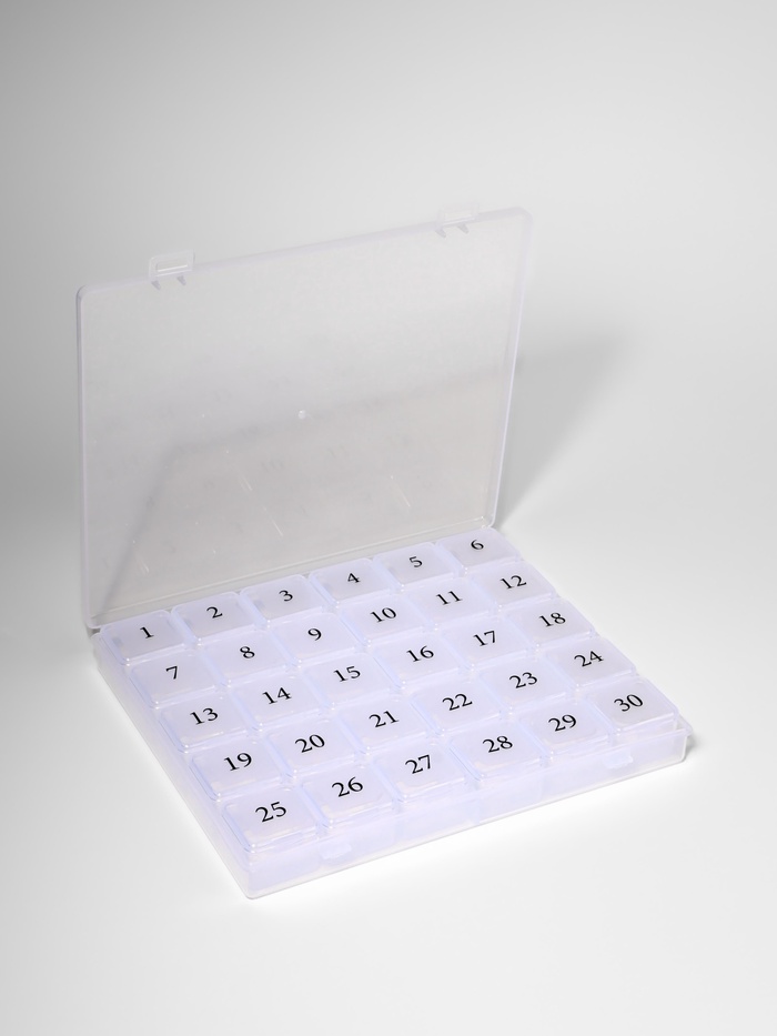 Таблетница - органайзер на месяц, 21.3×17.5×2.7 см, 30 секций, цвет прозрачный