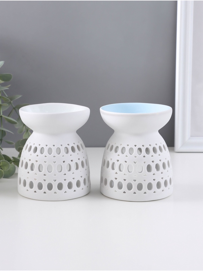 Аромалампа для эфирных масел «Греческий узор», керамика, белый, 8×8×9.3 см, МИКС