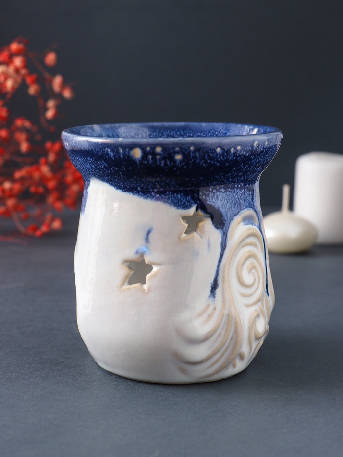 Аромалампа для эфирных масел «Море волнуется», керамика, синий, 8.6×8.6×9.6 см