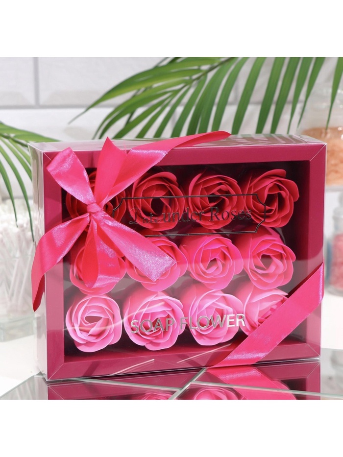 Мыльные розы, розовые оттенки, набор 12 шт., в коробке