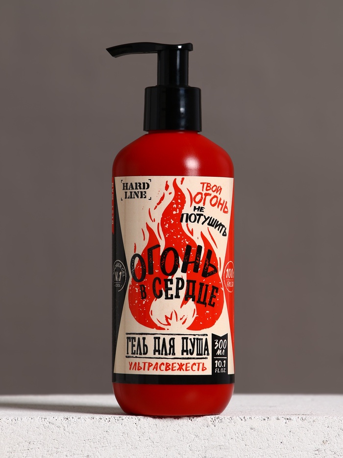 Подарочный набор «Огонь в сердце»: гель для душа 300 мл и мочалка для тела, HARD LINE