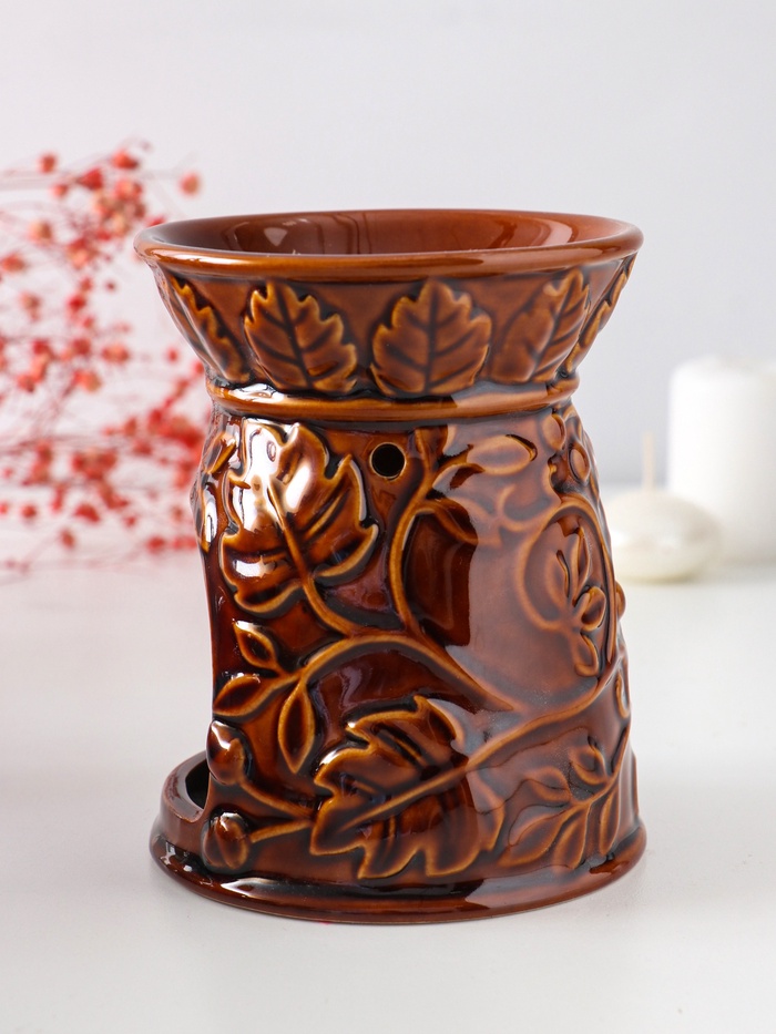 Аромалампа для эфирных масел «Растительный узор», керамика, карамель, 9.5×9.5×12 см