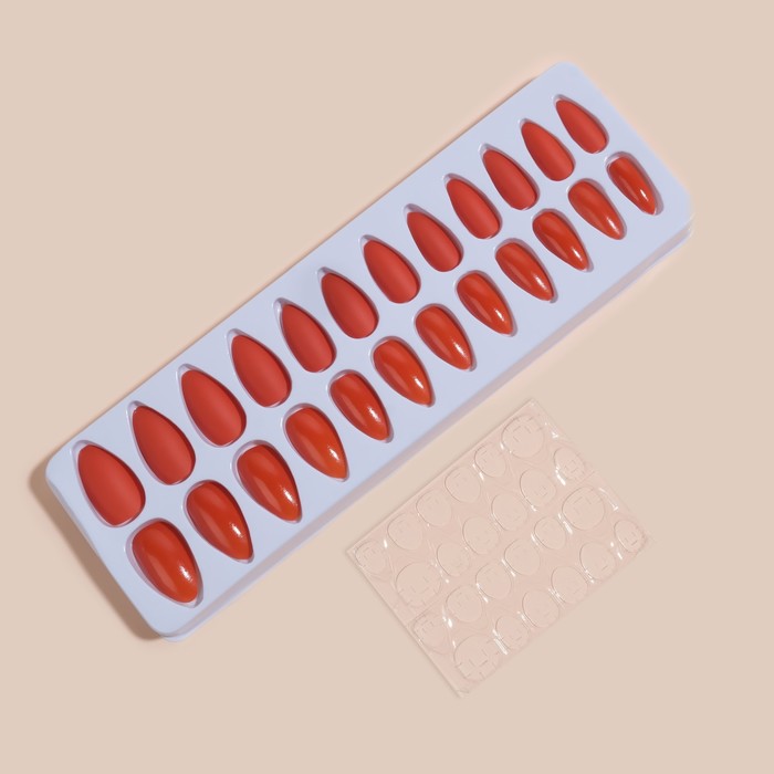 Накладные ногти, 24 шт., с клеевыми пластинами, форма миндаль, красные