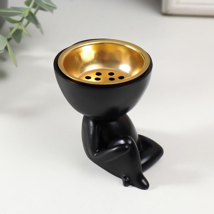 Курильница для благовоний, подставка для конусов «Человечек сидит», полистоун, чёрный, 6.7×6×6.8 см