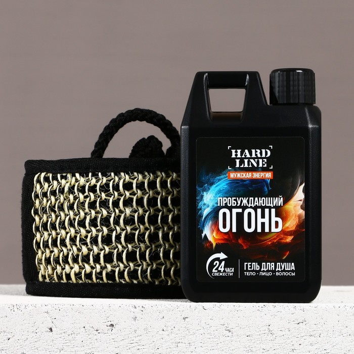 Подарочный набор косметики «Мужская энергия», гель для душа во флаконе канистры 300 мл и мочалка для тела, аромат древесный с пряными нотами