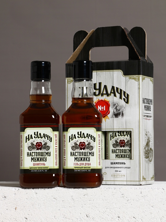Подарочный набор «На удачу»: гель для душа и шампунь для волос виски, 2×250 мл, Чистое счастье