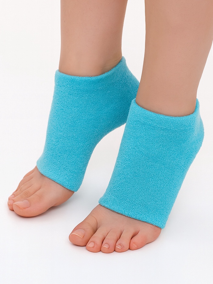 Напяточники для педикюра, увлажняющие, махровые, с силиконовой вкладкой, один размер, голубые