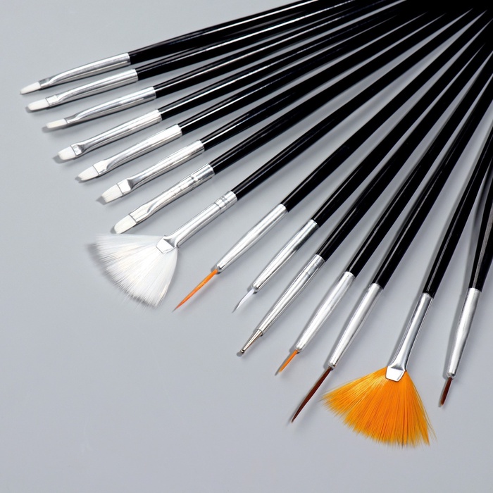 Набор кистей для наращивания и дизайна ногтей, 15 шт., чёрный