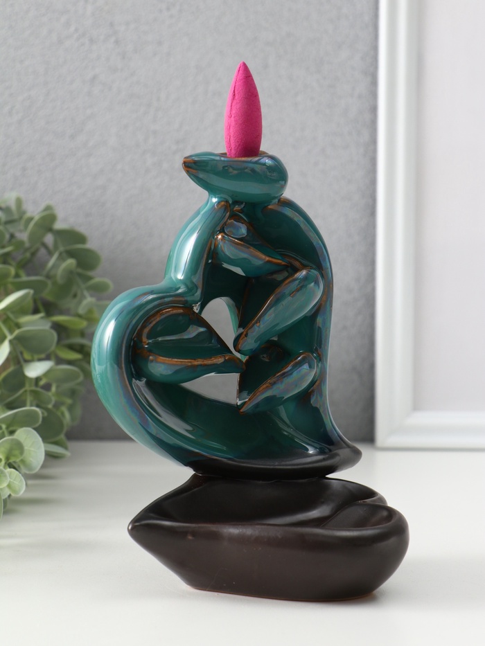 Подставка для благовоний TAKE IT EASY «Сердце», набор благовоний конусы, стелющийся дым, зелёное, 13×9×16 см