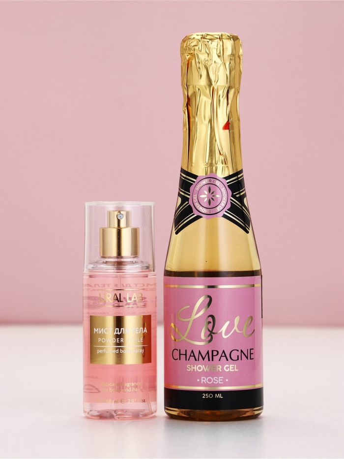 Подарочный набор «Любовь», гель для душа шампанское и мист для тела, Чистое Счастье