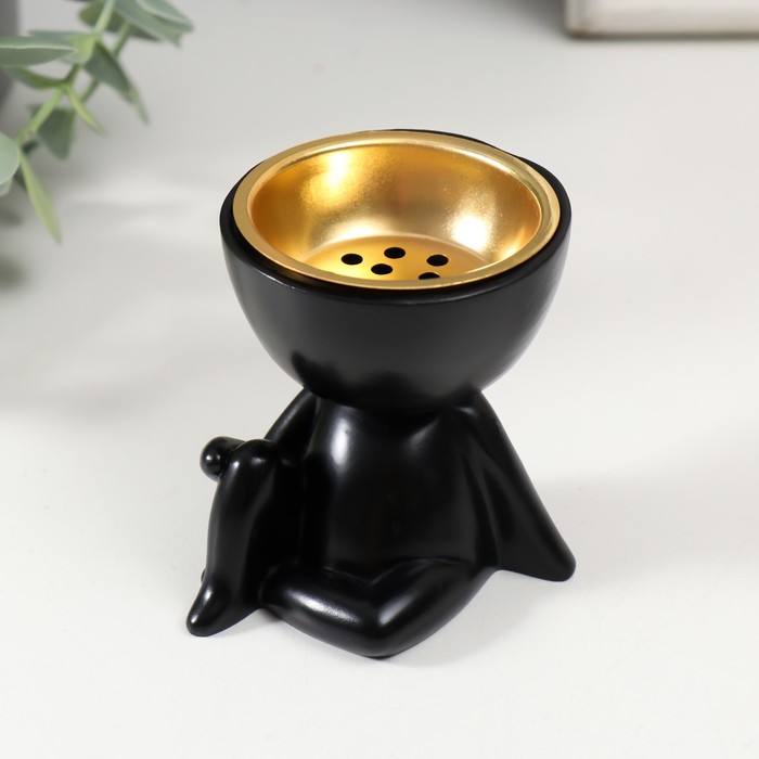 Курильница для благовоний, подставка для конусов «Человечек сидит», полистоун, чёрный, 6.7×6×6.8 см