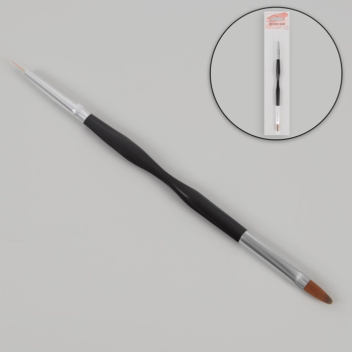 Кисть для наращивания и дизайна ногтей, двусторонняя, лепесток/точечная, 18.5 см, чёрная