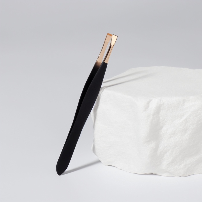 Пинцет прямой, узкий, 9 см, цвет чёрный/золотистый