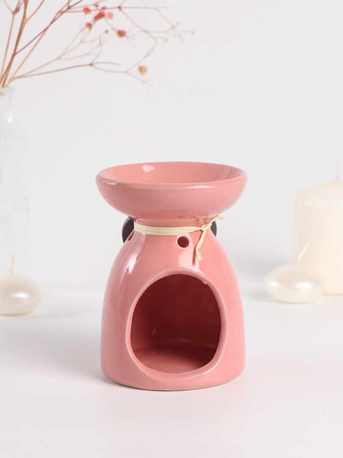 Аромалампа для эфирных масел «Резное сердце», керамика, розовая, 8×8×11.2 см