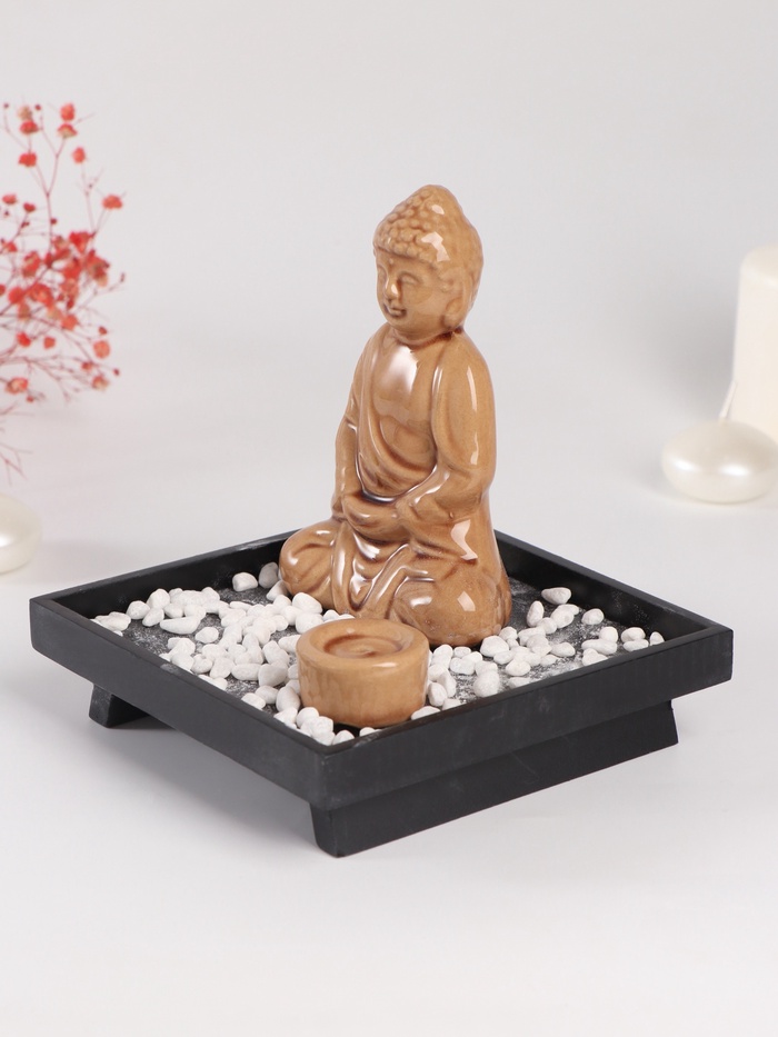 Подставка для благовоний «Будда: медитация», керамика, дерево, беж, 14×14×14.5 см