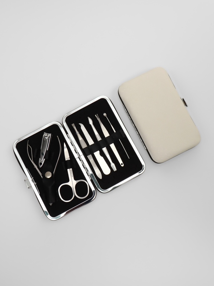 Набор маникюрный, 8 предметов, в футляре, бежевый