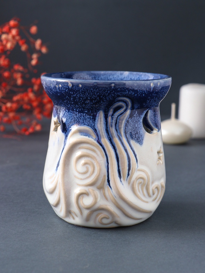 Аромалампа для эфирных масел «Море волнуется», керамика, синий, 8.6×8.6×9.6 см