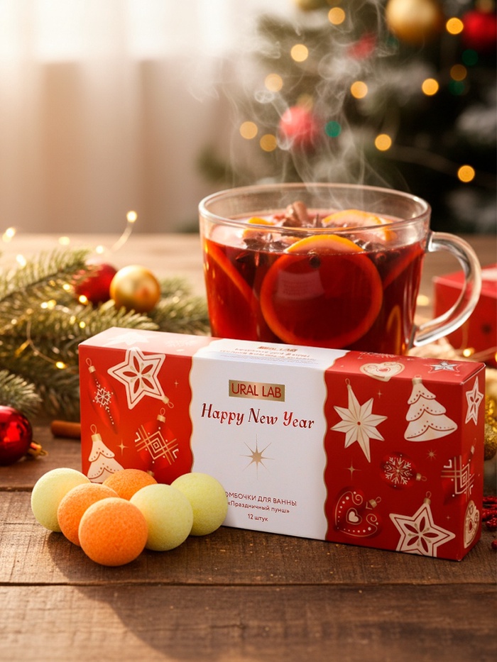 Бомбочки для ванны Happy New Year, аромат праздничный пунш, набор 12 шт. × 20 г, URAL LAB