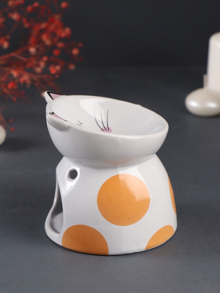 Аромалампа для эфирных масел «Котик пятнистый», керамика, 10.5×10.5×10.5 см