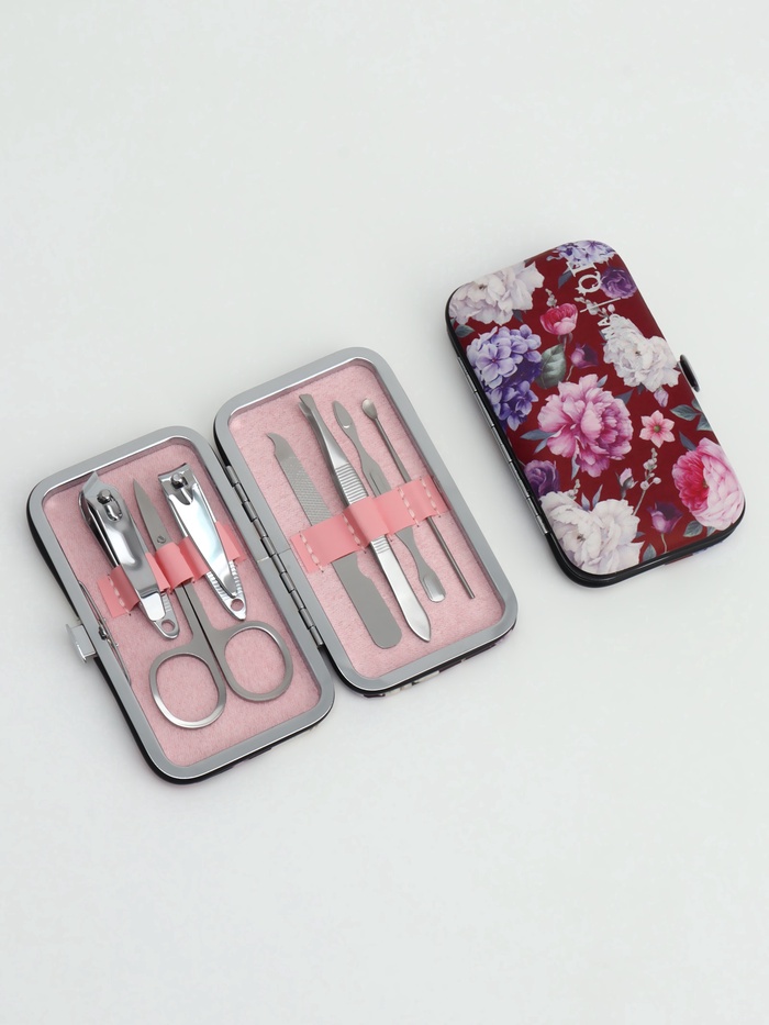 Набор маникюрный «Цветочная рапсодия», 7 предметов, в футляре, разноцветный