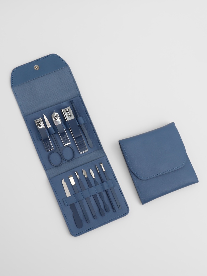 Набор маникюрный, 12 предметов, в футляре, синий