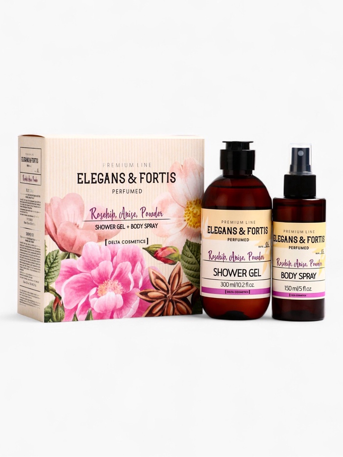 Подарочный набор женский VEGAN.Love.Studio, гель для душа, спрей для тела, парфюмированный, шиповник, анис, пудровые ноты