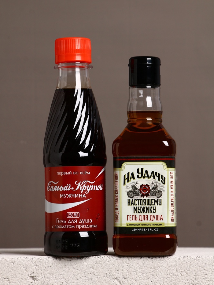 Подарочный набор «Для душа и души», гель для душа во флаконе виски и гель для душа кола, 2×250 мл, Чистое счастье