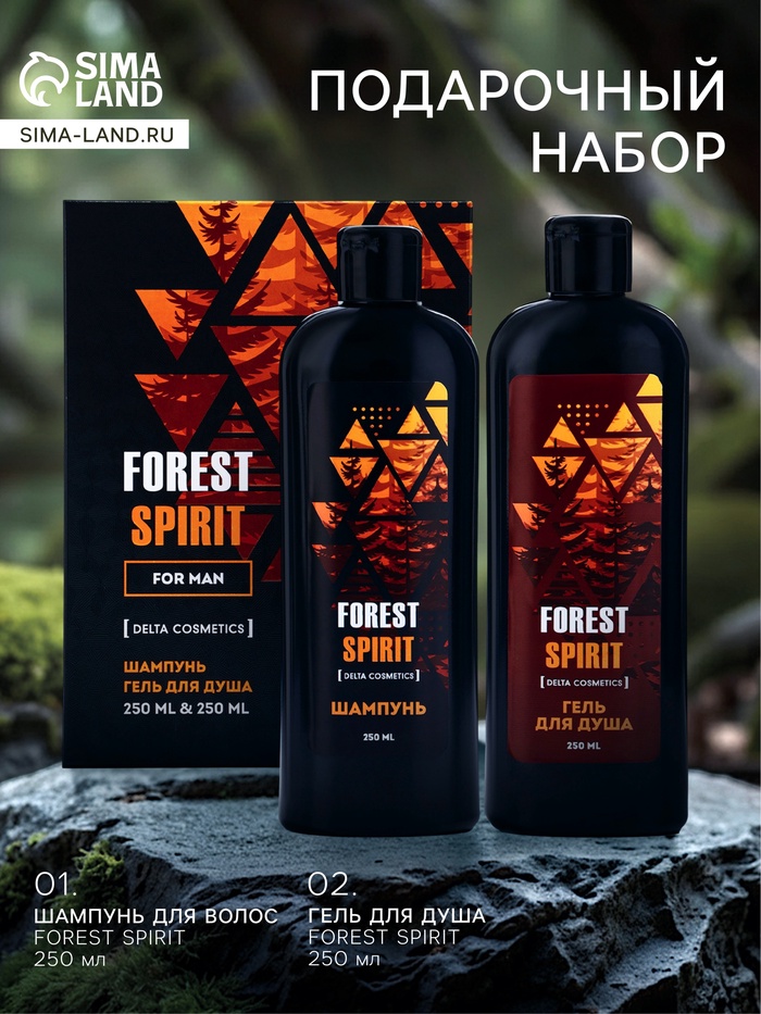 Подарочный набор мужской FOREST SPIRIT, гель для душа 250 мл, шампунь 250 мл