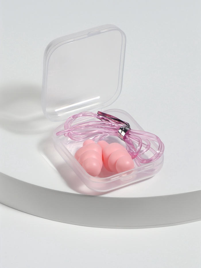 Беруши на шнурке, 3×1.5 см, в футляре, фасовка 10 шт., силиконовые, розовые