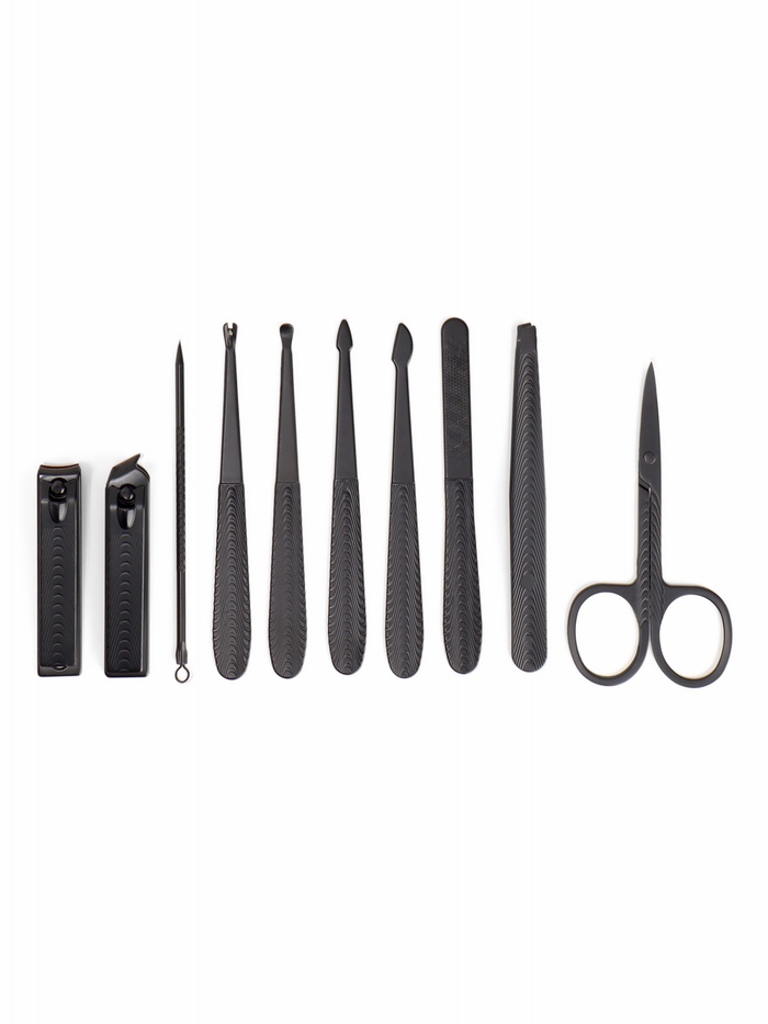 Набор маникюрный, 10 предметов, в футляре, серый, чёрный