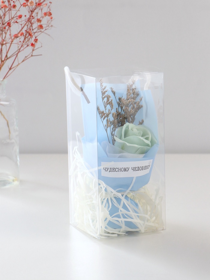 Букет из мыльных лепестков для ванны «Роза подарочная в коробке», подарочный, голубой, 8.6×8.6×18.5 см